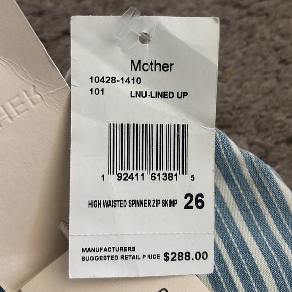 MOTHER Blue and White Flare Jeans with Pinstripe Pattern - Picture 3 of 6